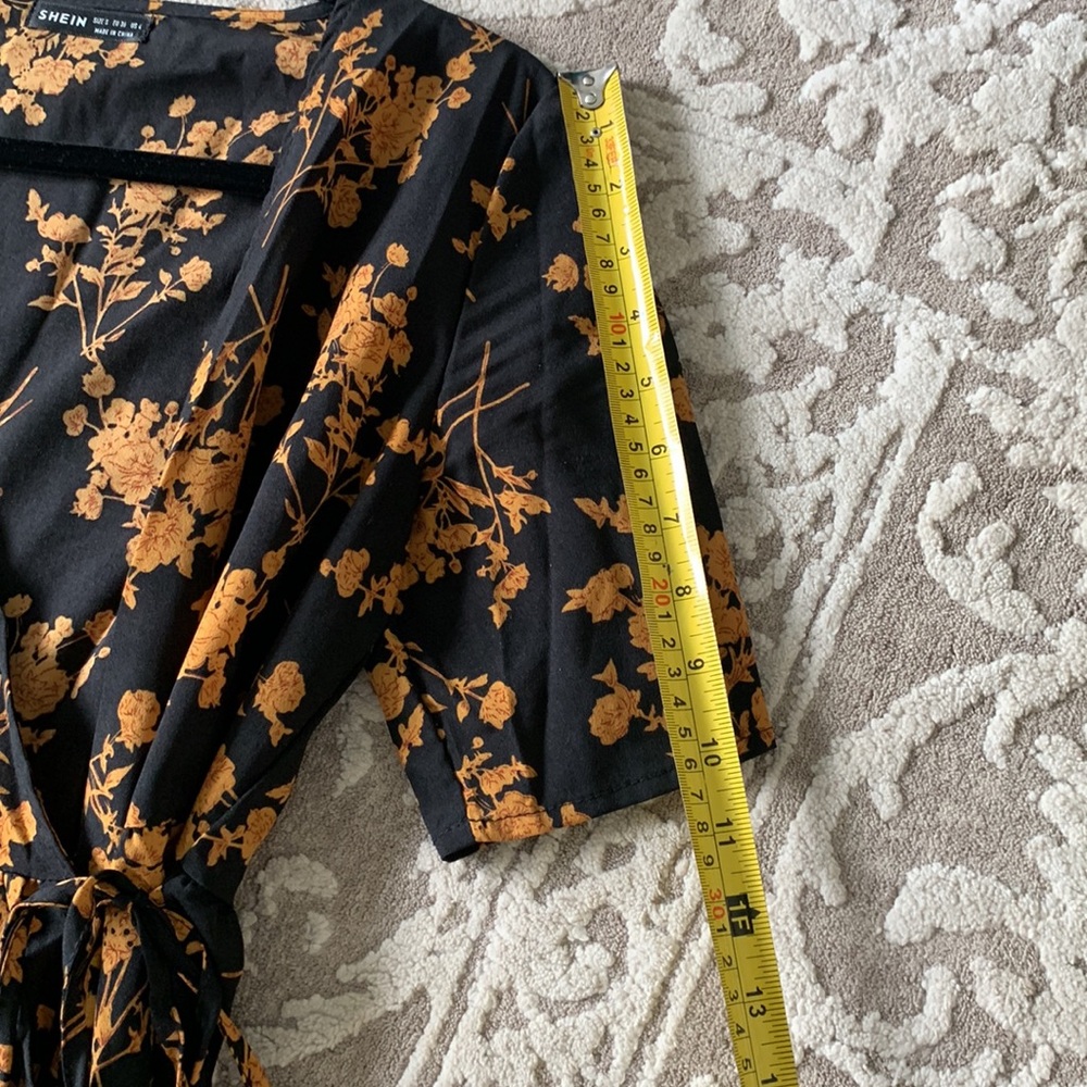 Shein wrap maxi floral dress black tan fall bump friendly maternity - Picture 10 of 13
